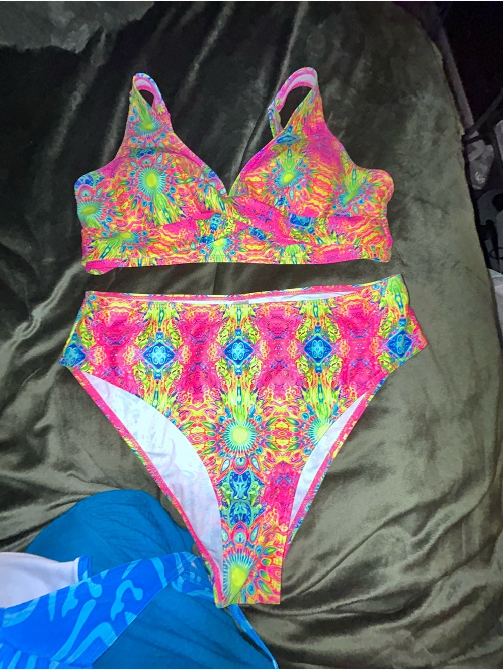SHEIN Neon Pink Multi Floral two Piece Style Swim Set
